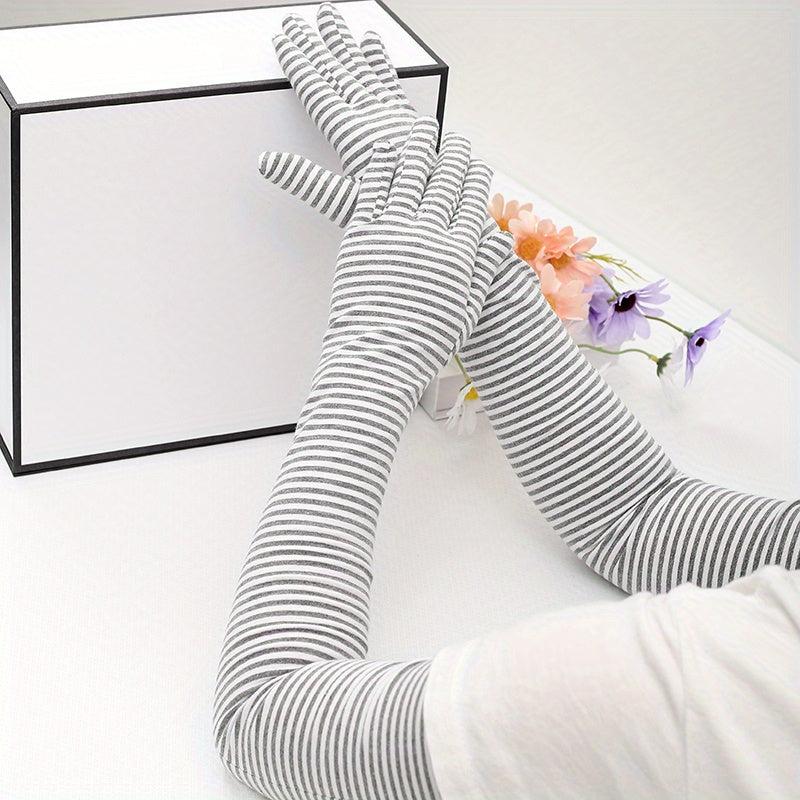 Stripe Sunscreen Gloves Long Arm Elastic Gloves Full Fingerless UV Protection