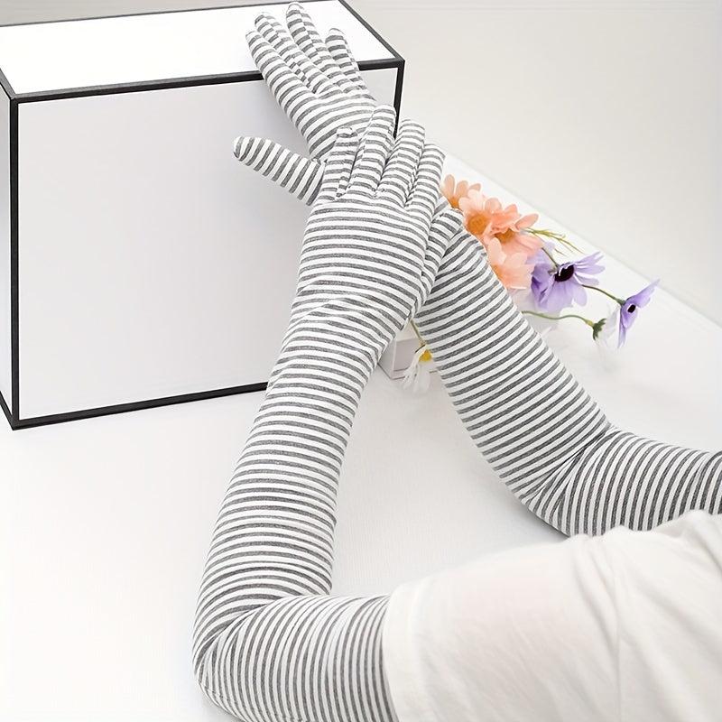 Stripe Sunscreen Gloves Long Arm Elastic Gloves Full Fingerless UV Protection