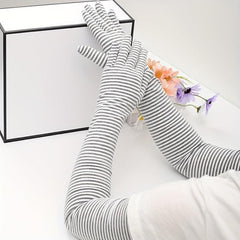 Stripe Sunscreen Gloves Long Arm Elastic Gloves Full Fingerless UV Protection
