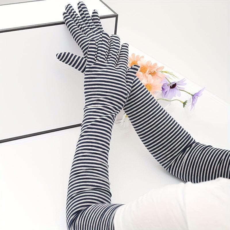 Stripe Sunscreen Gloves Long Arm Elastic Gloves Full Fingerless UV Protection
