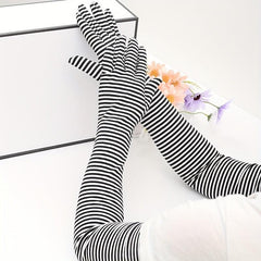 Stripe Sunscreen Gloves Long Arm Elastic Gloves Full Fingerless UV Protection