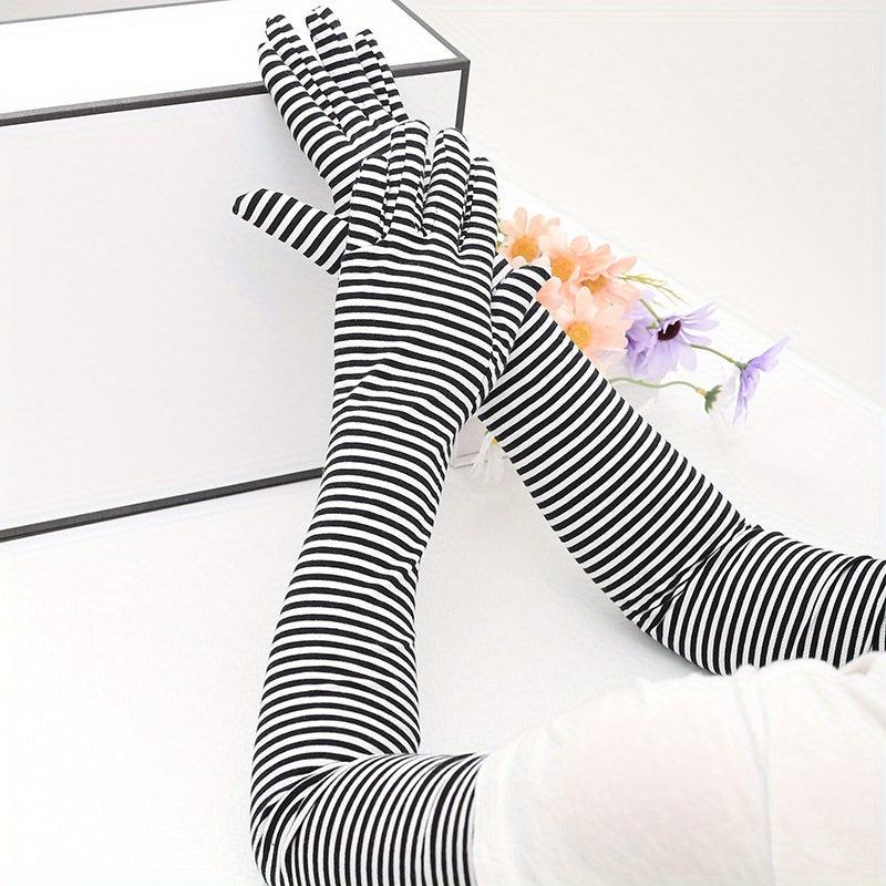 Stripe Sunscreen Gloves Long Arm Elastic Gloves Full Fingerless UV Protection