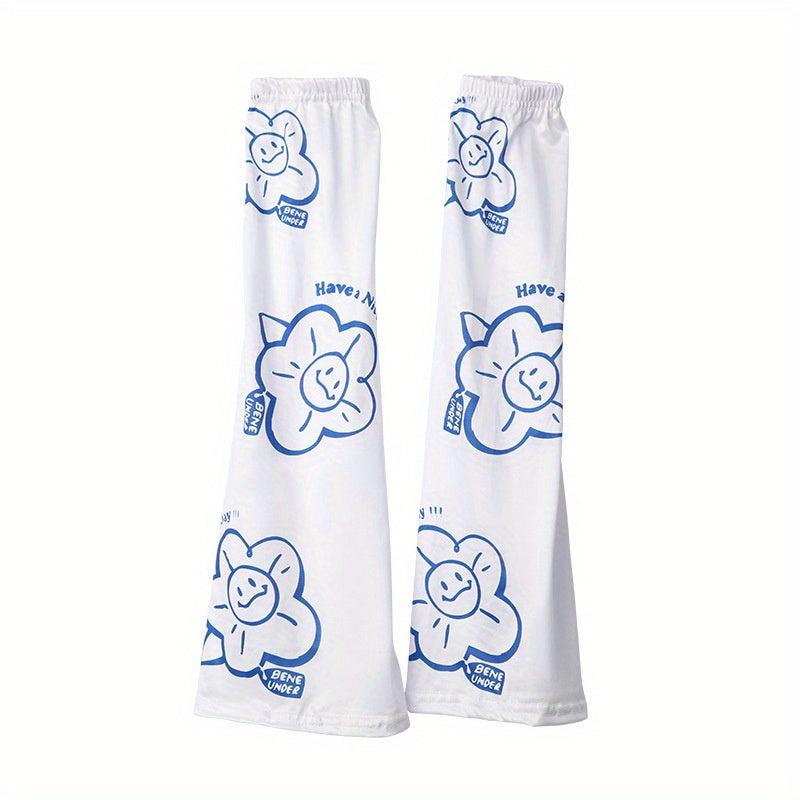 Cartoon Print Long Gloves UV Protection Sleeves Women
