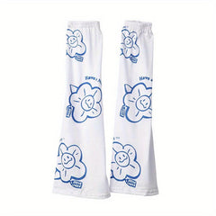 Cartoon Print Long Gloves UV Protection Sleeves Women