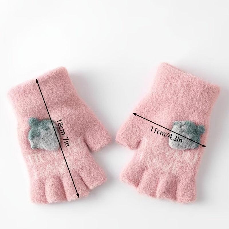 Embroidered Strawberry Fingerless Knit Gloves