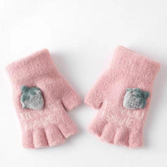 Embroidered Strawberry Fingerless Knit Gloves