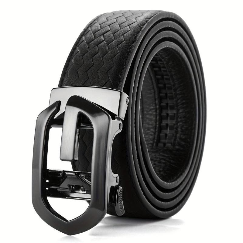 Men's Cowhide Belt w/Automatic Buckle Classic Woven Pattern