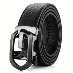 Men's Cowhide Belt w/Automatic Buckle Classic Woven Pattern