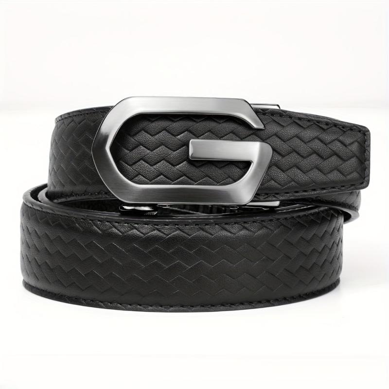 Men's Cowhide Belt w/Automatic Buckle Classic Woven Pattern
