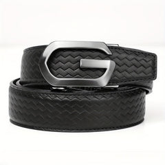 Men's Cowhide Belt w/Automatic Buckle Classic Woven Pattern