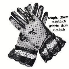Bowknot Lace Gloves Thin Breathable Short Gloves Elastic Wedding Dress Gloves