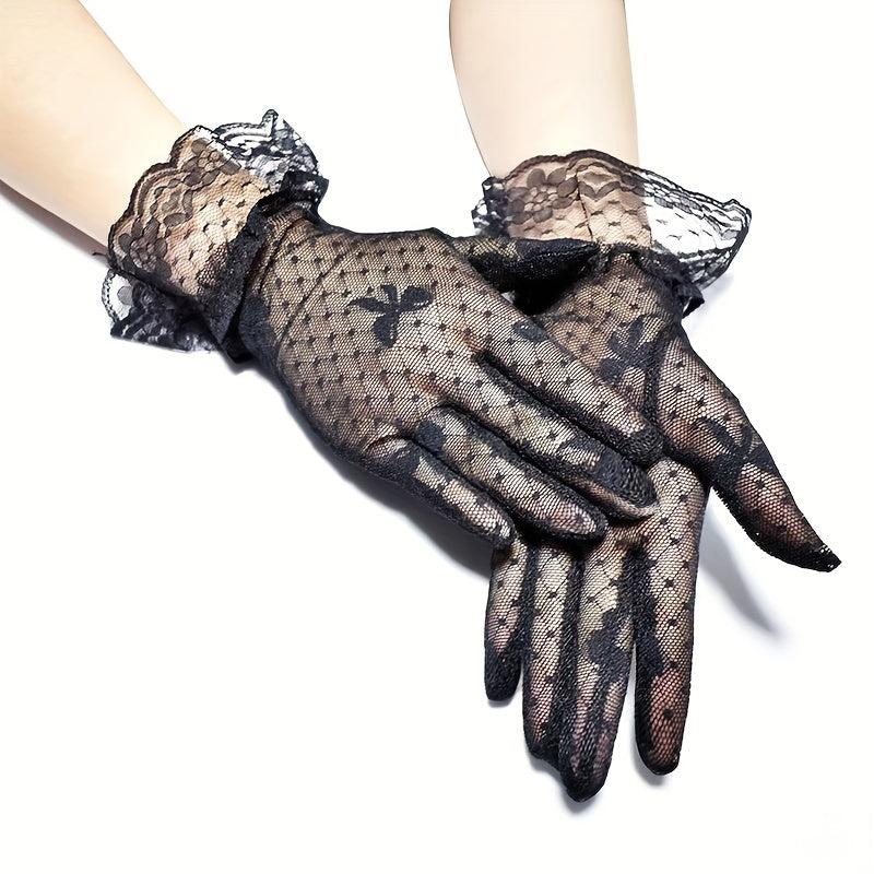 Bowknot Lace Gloves Thin Breathable Short Gloves Elastic Wedding Dress Gloves
