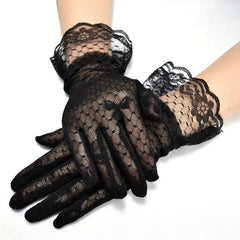 Bowknot Lace Gloves Thin Breathable Short Gloves Elastic Wedding Dress Gloves