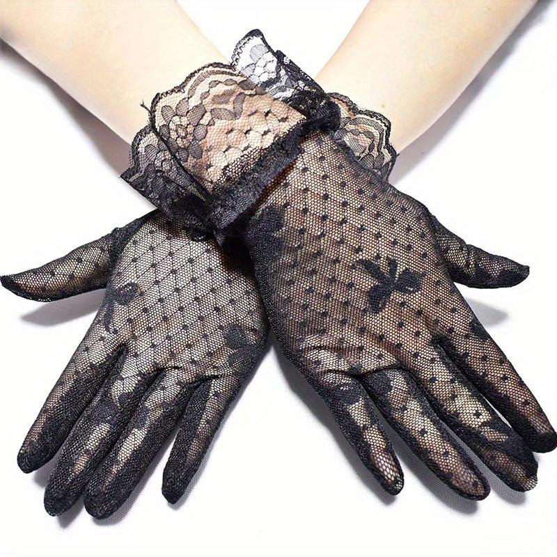 Bowknot Lace Gloves Thin Breathable Short Gloves Elastic Wedding Dress Gloves