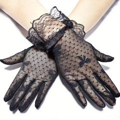 Bowknot Lace Gloves Thin Breathable Short Gloves Elastic Wedding Dress Gloves