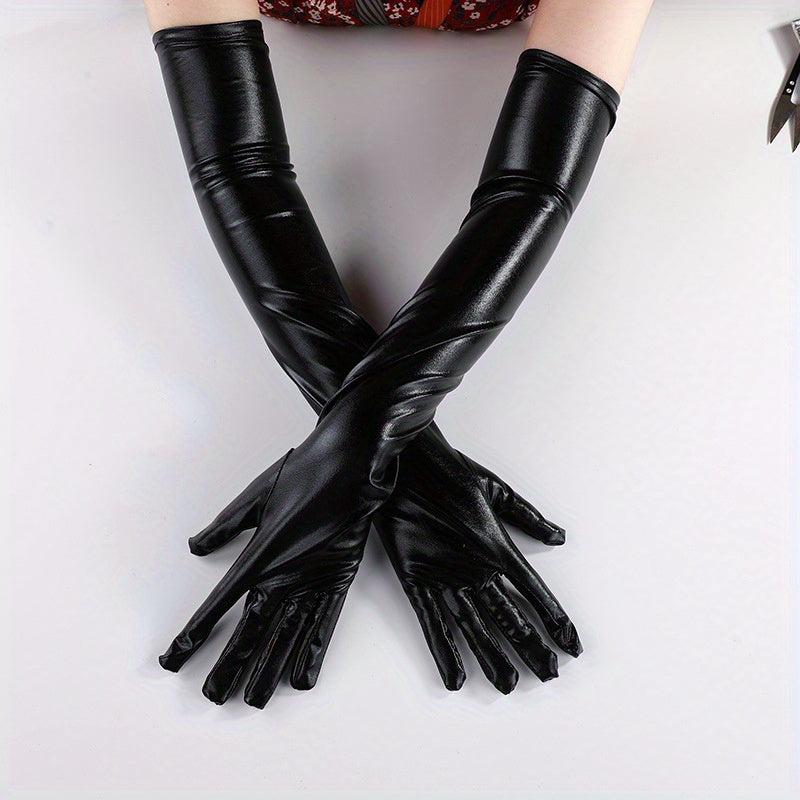 PU Leather Punk Long Gloves Gothic Bright Gloves Dance Gloves