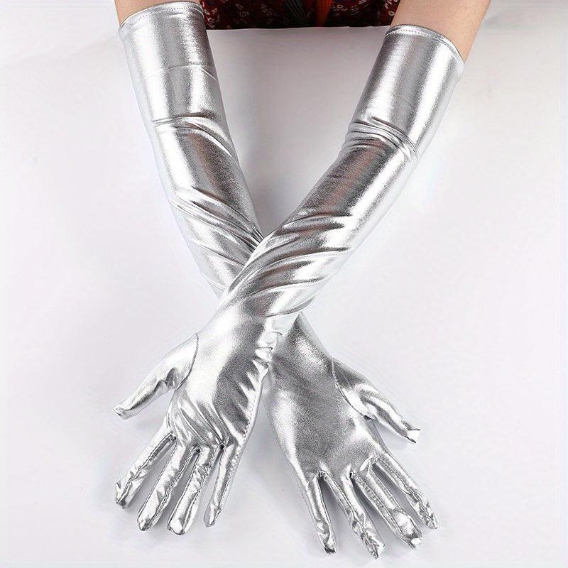 PU Leather Punk Long Gloves Gothic Bright Gloves Dance Gloves