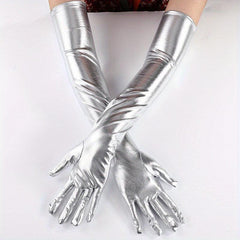 PU Leather Punk Long Gloves Gothic Bright Gloves Dance Gloves
