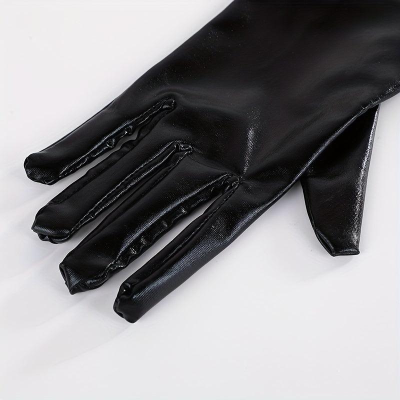 PU Leather Punk Long Gloves Gothic Bright Gloves Dance Gloves