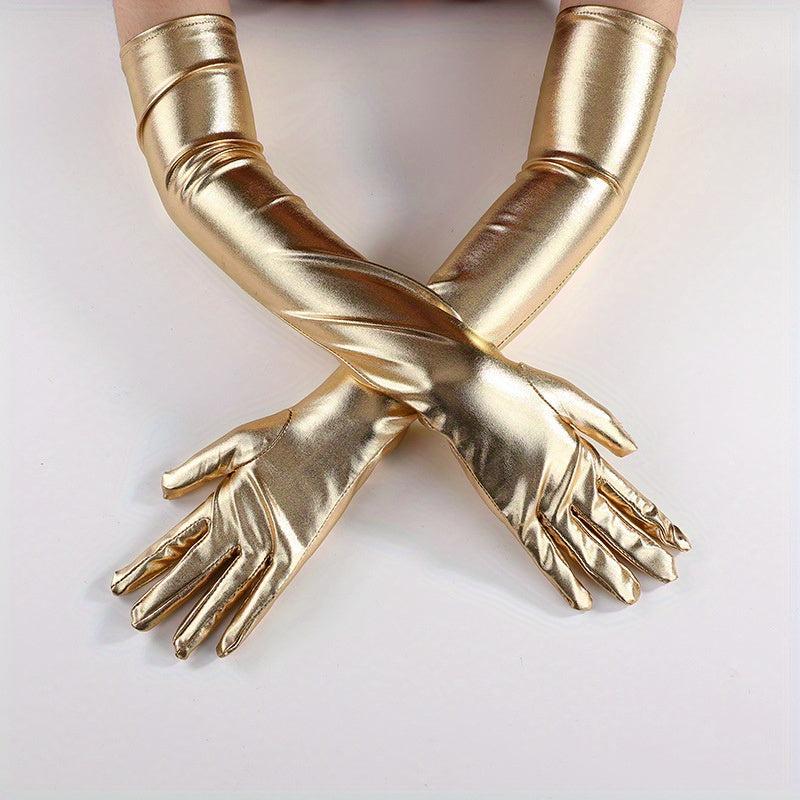 PU Leather Punk Long Gloves Gothic Bright Gloves Dance Gloves