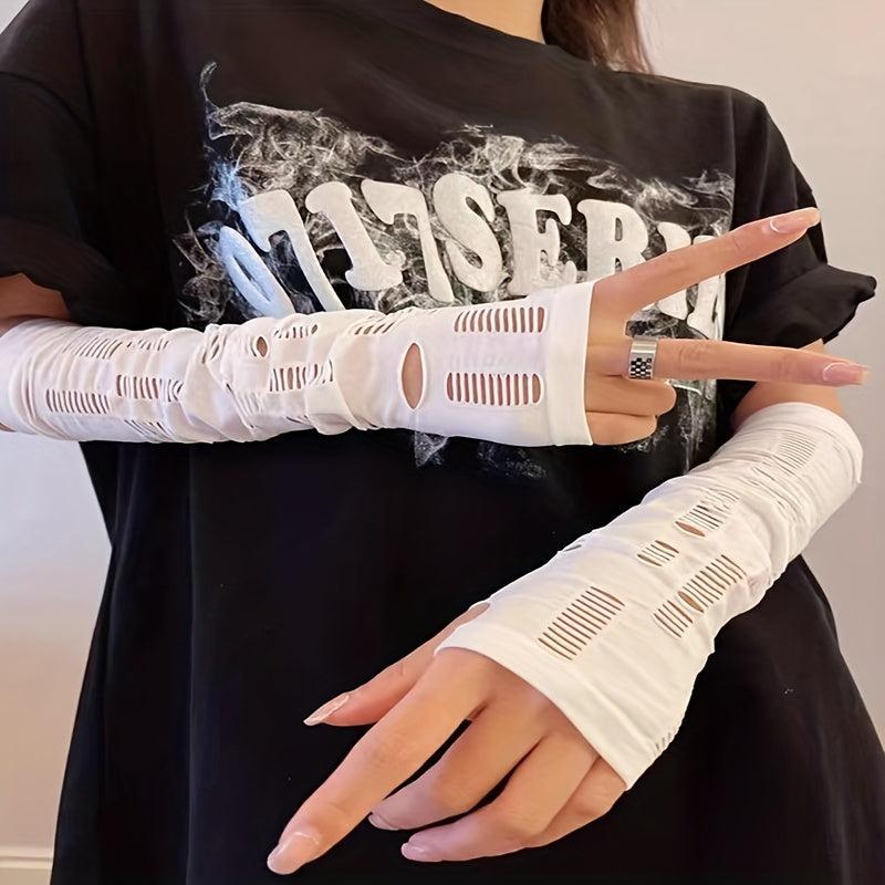 Arm Sleeve Elastic Fingerless Gloves With Thumb Hole for Outdoor