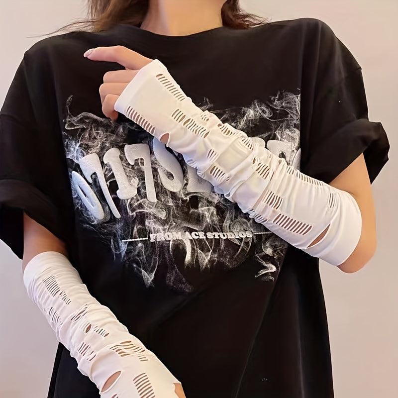 Arm Sleeve Elastic Fingerless Gloves With Thumb Hole for Outdoor