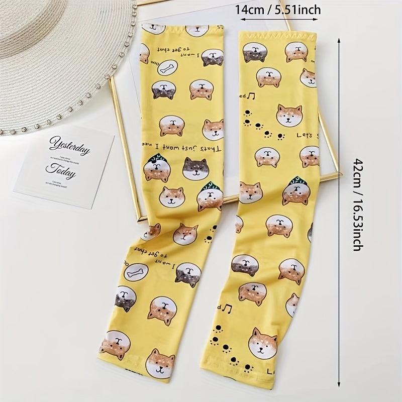 Cartoon Print Ice Sleeve Women's Sunscreen UV Protection Arm Gloves