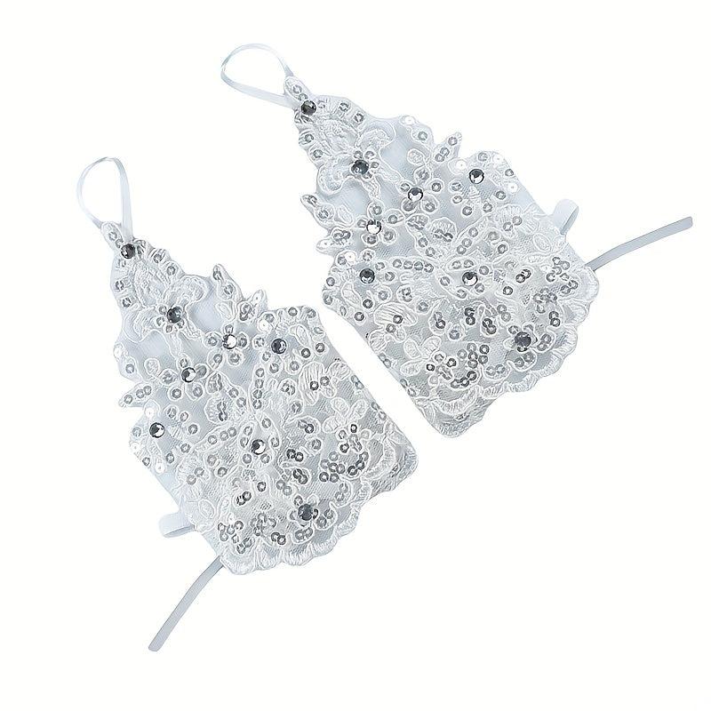 Bride Wedding Dress Gloves Sequin Decoration Hanging Finger Wrist Gloves
