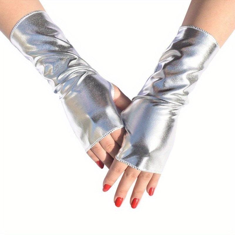 Patent Leather Fingerless Gloves Solid Punk Half Fingerless Gloves