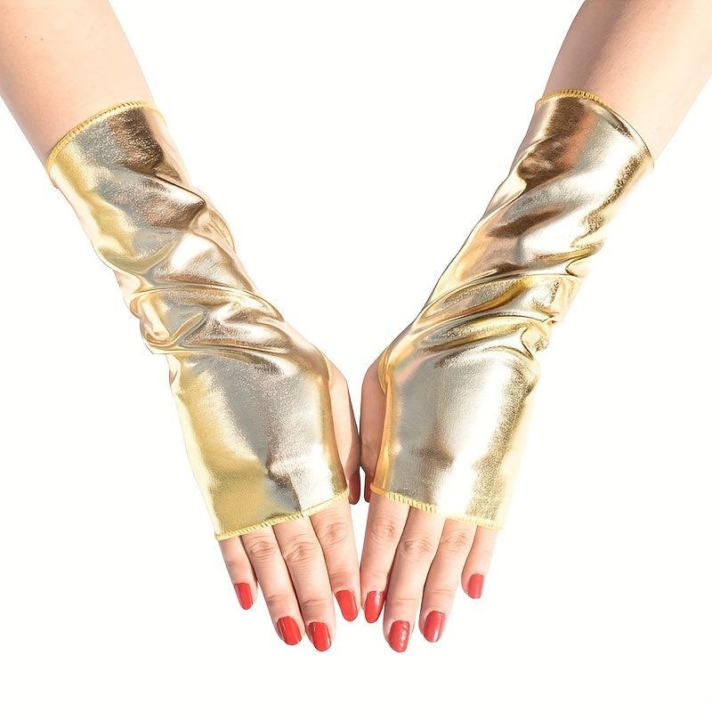 Patent Leather Fingerless Gloves Solid Punk Half Fingerless Gloves