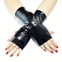 Patent Leather Fingerless Gloves Solid Punk Half Fingerless Gloves