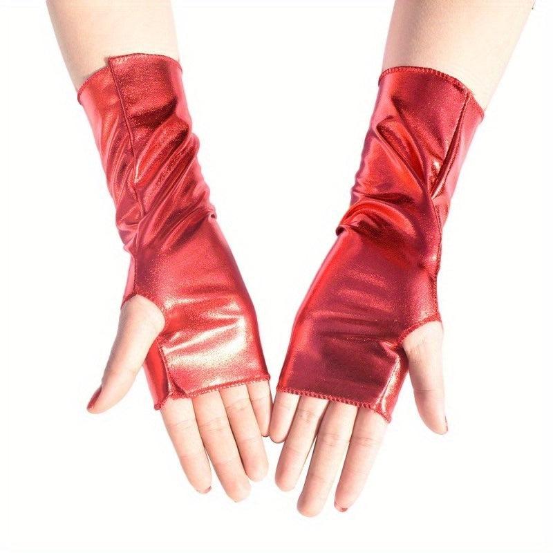 Patent Leather Fingerless Gloves Solid Punk Half Fingerless Gloves
