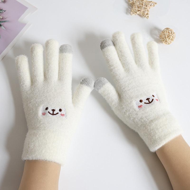 Cartoon Embroidered Winter Gloves for Women