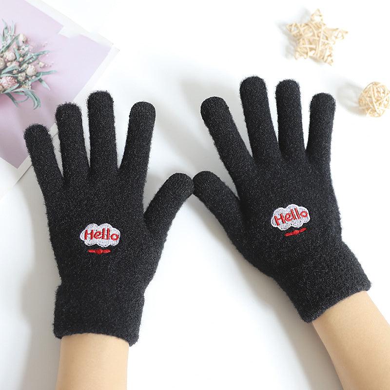 Cartoon Embroidered Winter Gloves for Women