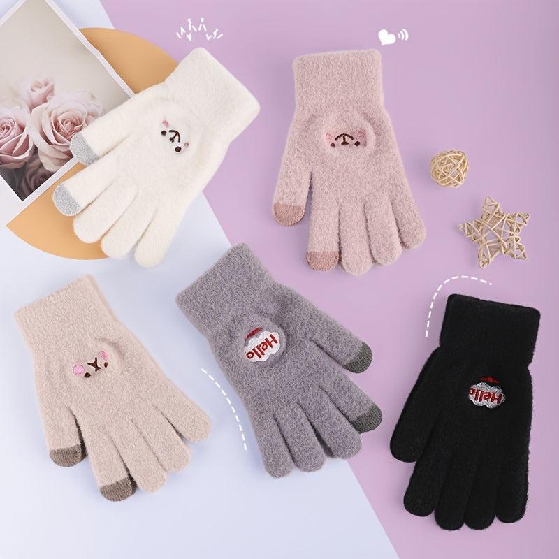 Cartoon Embroidered Winter Gloves for Women