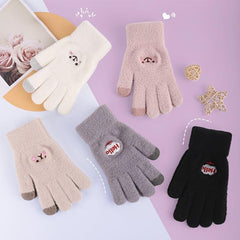 Cartoon Embroidered Winter Gloves for Women