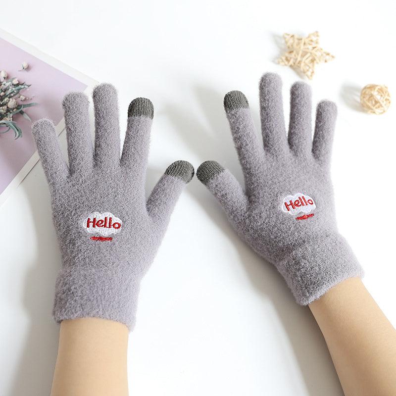 Cartoon Embroidered Winter Gloves for Women