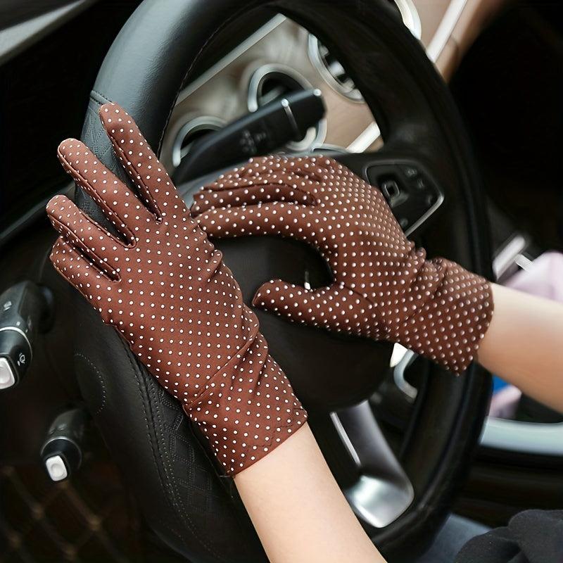 Polka Dot Print Gloves Solid Short Cycling Gloves Women UV Protection