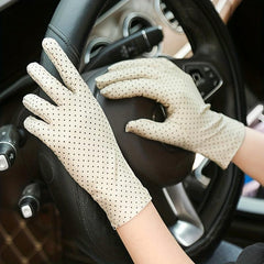 Polka Dot Print Gloves Solid Short Cycling Gloves Women UV Protection