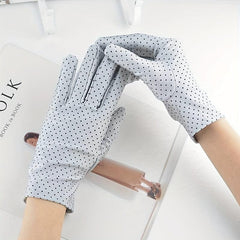 Polka Dot Print Gloves Solid Short Cycling Gloves Women UV Protection