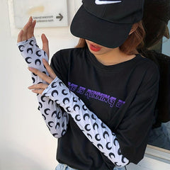 Extended Print Sleeves Sunproof Gloves Elastic Fingerless Long Gloves