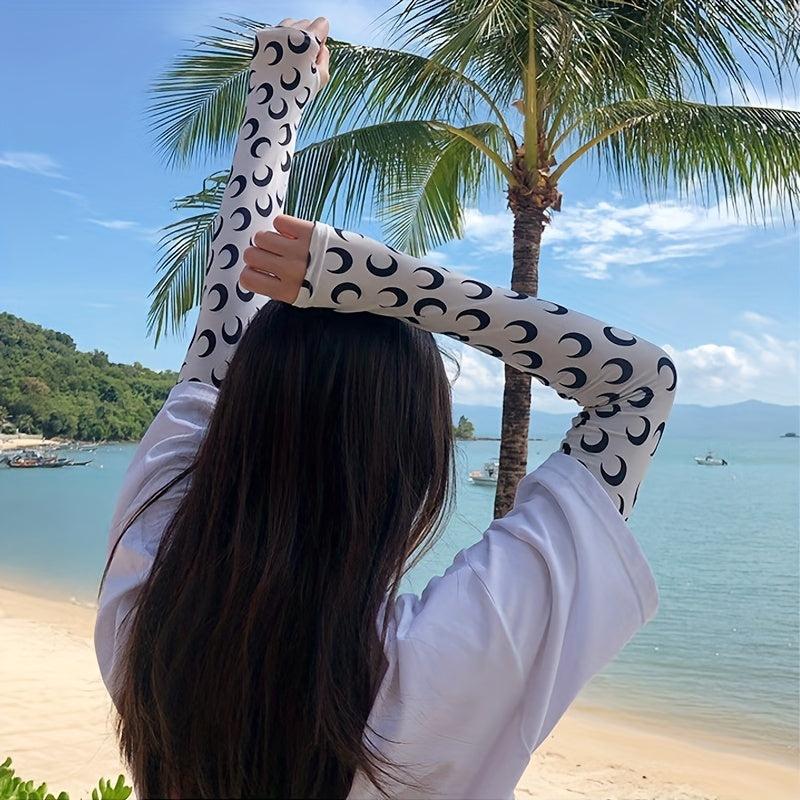 Extended Print Sleeves Sunproof Gloves Elastic Fingerless Long Gloves