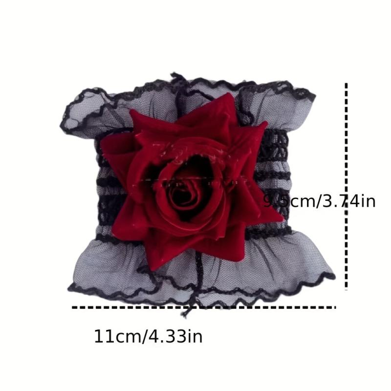 Rose Decor Lace Wrist Sleeve Ruffle Pleated Flared Gothic Decorated Accessories