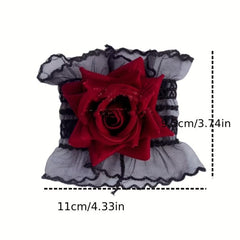 Rose Decor Lace Wrist Sleeve Ruffle Pleated Flared Gothic Decorated Accessories