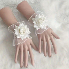 Rose Decor Lace Wrist Sleeve Ruffle Pleated Flared Gothic Decorated Accessories