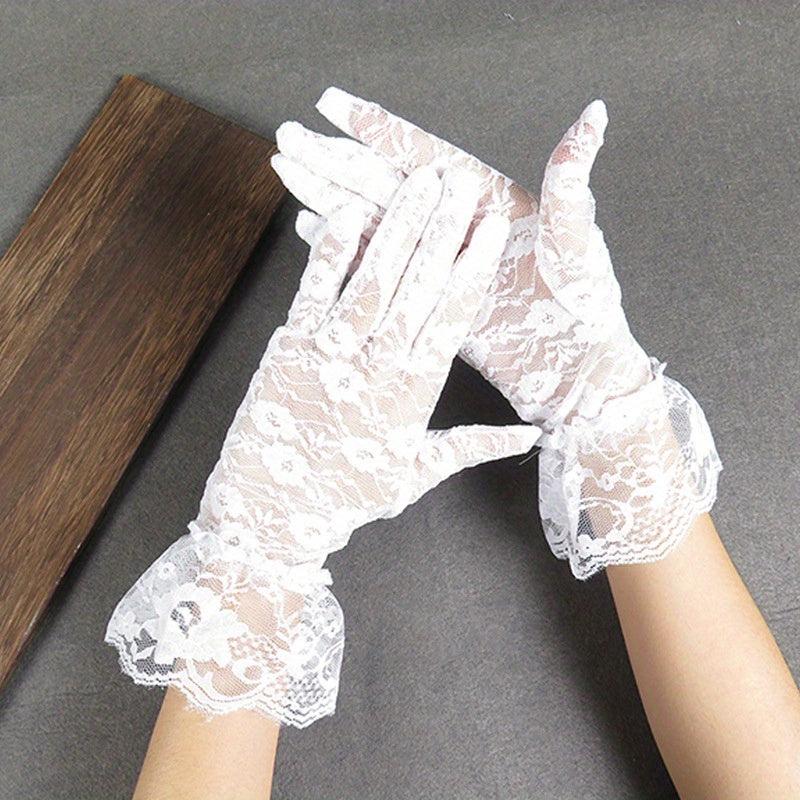Short Lace Gloves Breathable Floral Gloves Bridal Wedding Gloves