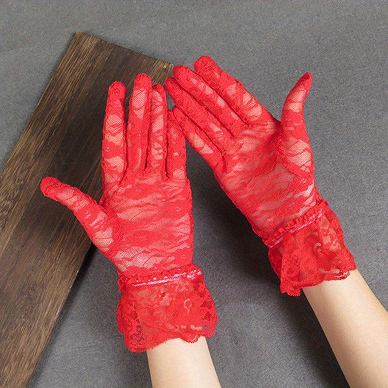 Short Lace Gloves Breathable Floral Gloves Bridal Wedding Gloves