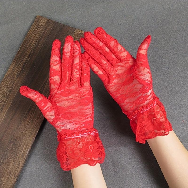 Short Lace Gloves Breathable Floral Gloves Bridal Wedding Gloves