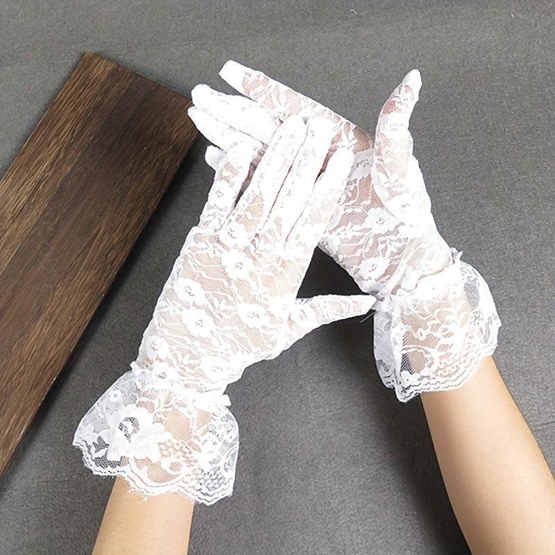 Short Lace Gloves Breathable Floral Gloves Bridal Wedding Gloves