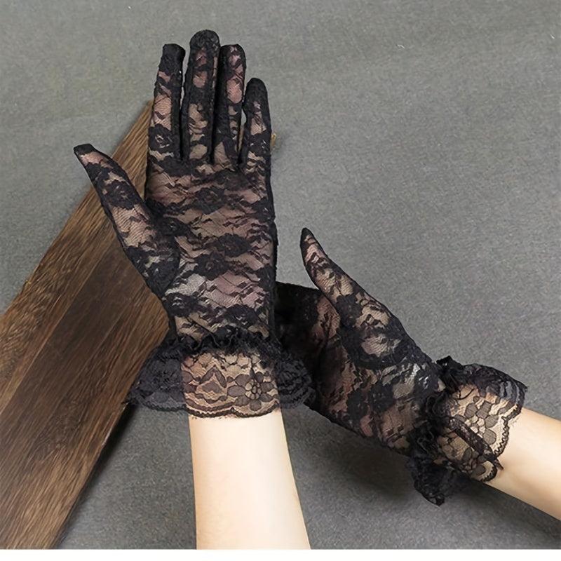 Short Lace Gloves Breathable Floral Gloves Bridal Wedding Gloves